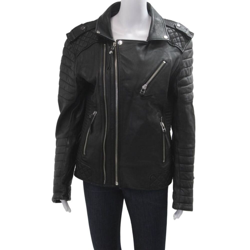 Boda Skins Womens Black Quilted Biker Motorcycle Napa Leather Jacket Size M